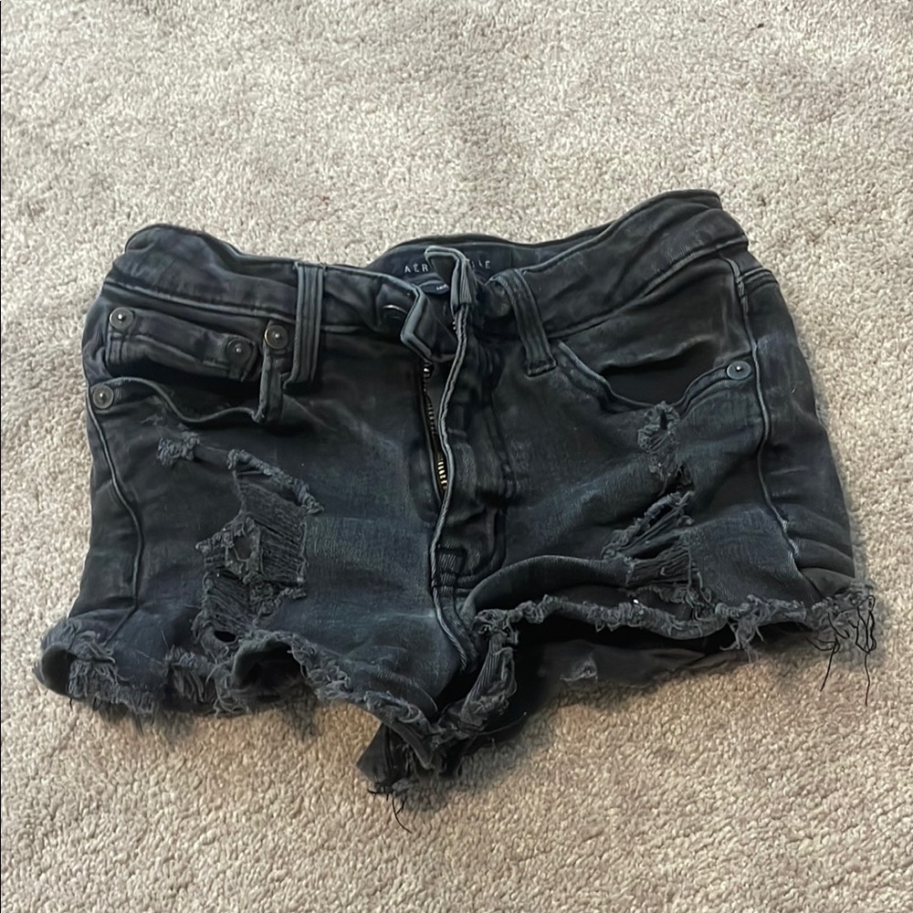 Aeropostale Black Distressed Jean Shorts